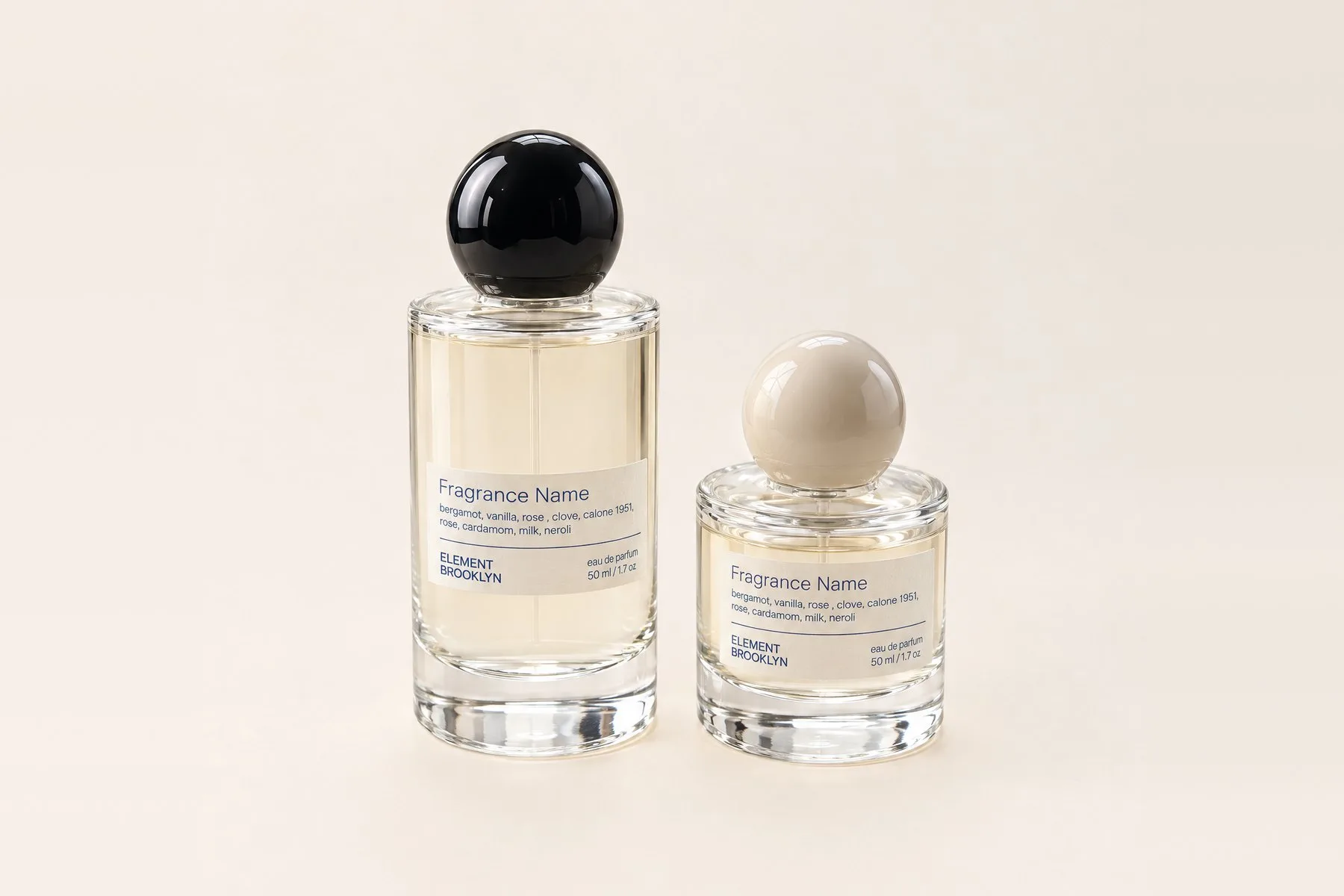 Two Element Brooklyn eau de parfum bottles with custom labels