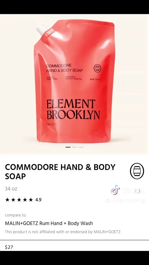 Compare to Malin+Goetz Rum - Commodore Hand Soap Refill – Element